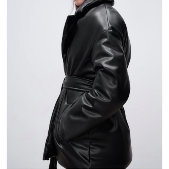 Faux leather belted puffy jacket - Picture 6 of 7